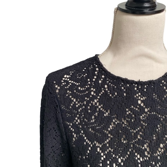 Zara Black Sheer Floral Crochet Lace Bell Sleeve Blouse M Night Out - Picture 4 of 12